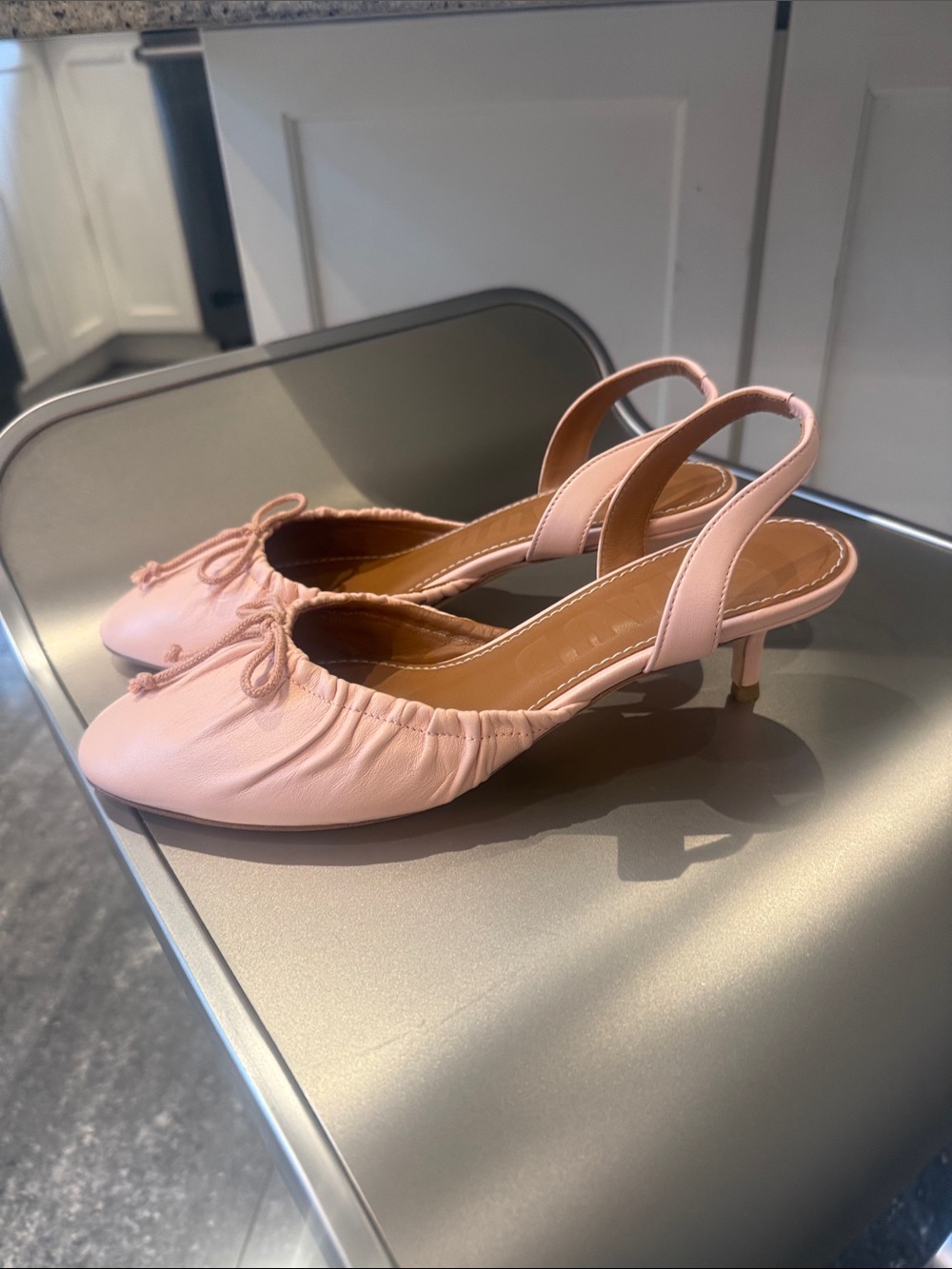 NIB STAUD Alba Blush Pink Ballet Slingback Kitten Heel